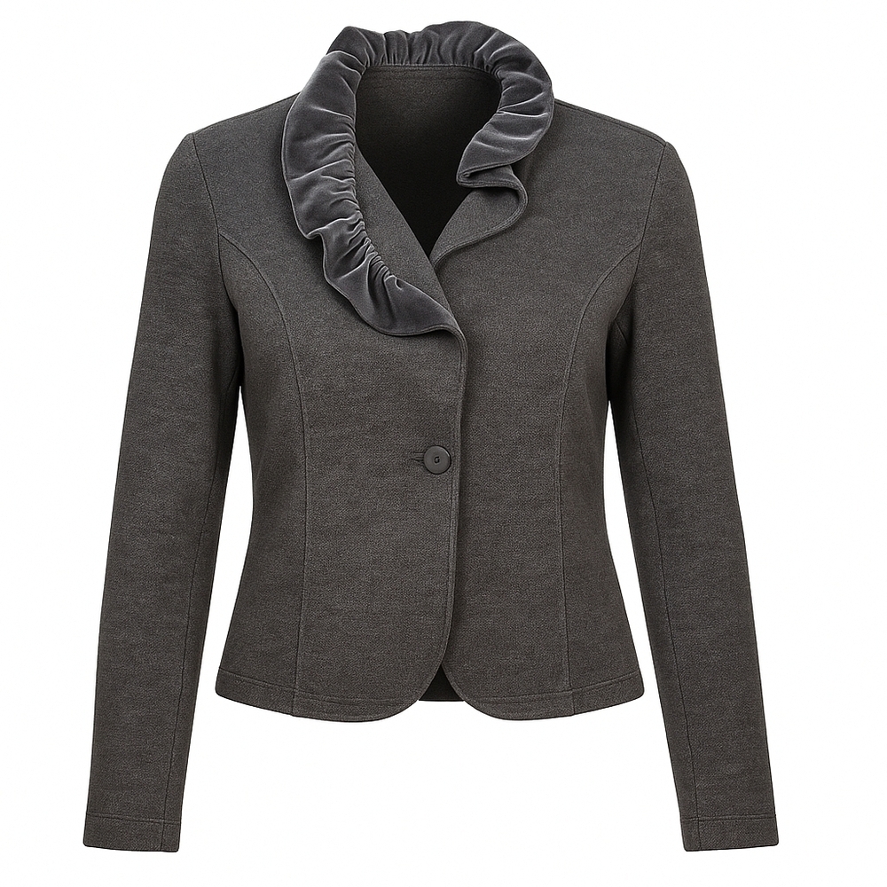 Soft Surroundings Wool Blend Ruffle Collar Jacket Gray Button Front Small